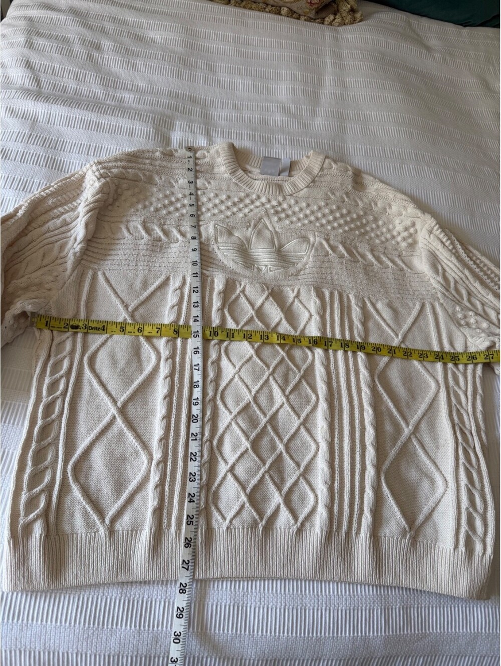 Adidas Originals Trefoil Cable Knit Sweater - Cream/Off-White - Size XL - Picture 8 of 11